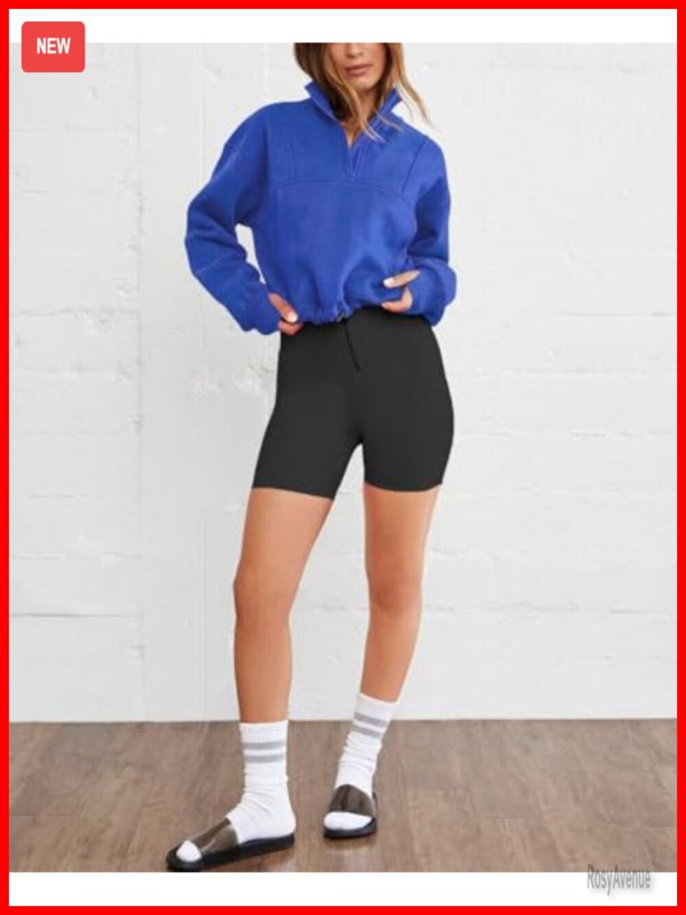 Women Long Sleeve Half Zip Cropped Sweatshirt V Neck Pullover with Kangaroo - Picture 2 of 6